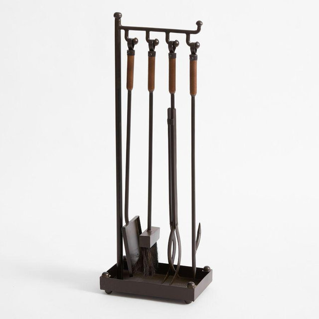 Industrial 5-Piece Fireplace Tool Set - Dark Bronze
