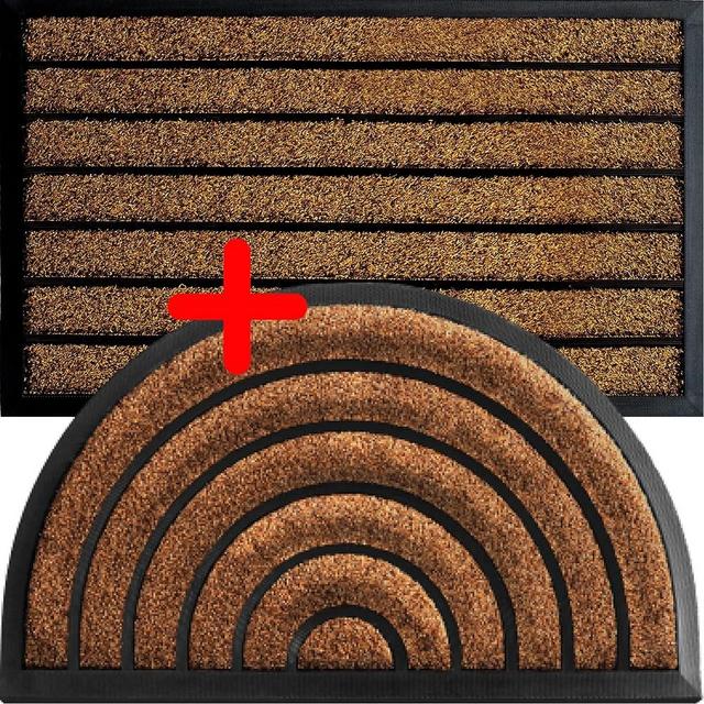 Bundle - 2 Pack Door Mats-Outdoor â€“ Extra Durable Striped Brown Door Mat-Outdoor (30x18) and Half Round Brown Doormat (30x18)