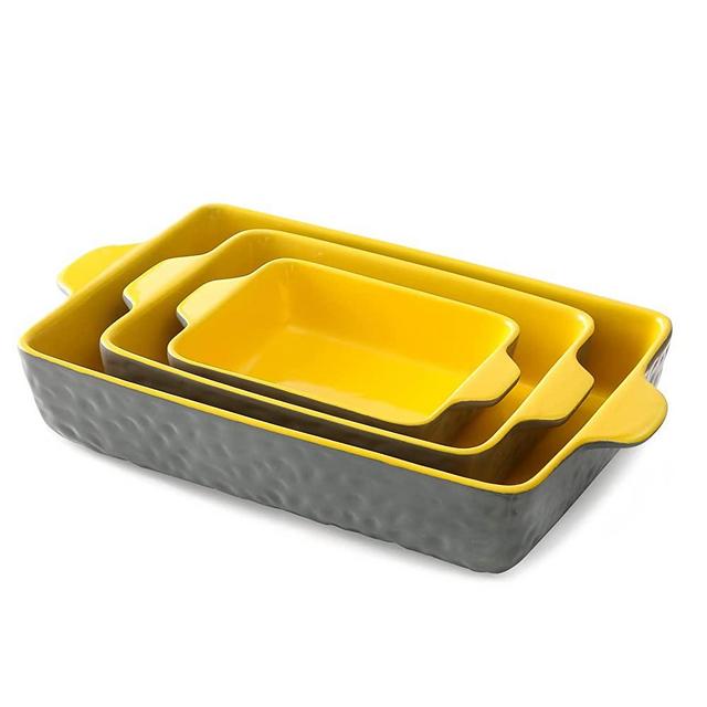 Lareina Bakeware Set, Ceramic Baking Dishes for Oven, Rectangular Baking Pans Set, Casserole Dish for Cooking, Cake Dinner, Kitchen, Banquet and Daily Use, 12 x 8.5 Inches, 3-Piece (Yellow)