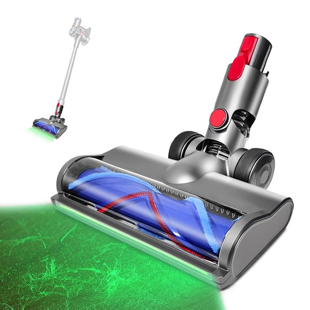 Cyyime Dust Detection Head Replacement Parts Compatible with Dyson V7 V8 V10 V11 V15 Vacuum Cleaner, Upgrade Anti-Tangle, Brush with Green LED Lights Attachment for Carpets, Hardwood Floors and Tiles.