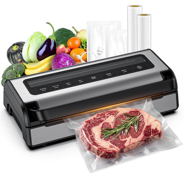 Vacuum Sealer Machine for Food, Multifunctional Automatic Food Saver for Dry, Moist & Canister Sealing, Built-in Cutter & Bag Storage | Complete Kit with 2 Rolls & 10 Bags