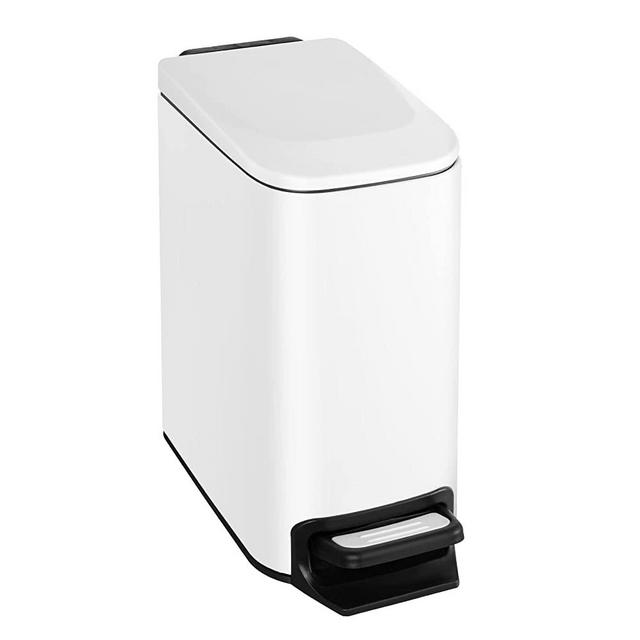 TrashAid Small Bathroom Trash Can with Lid Soft Close, 6 Liter / 1.6 Gallon Stainless Steel Garbage Can Narrow with Removable Inner Bucket, Step Pedal (White)