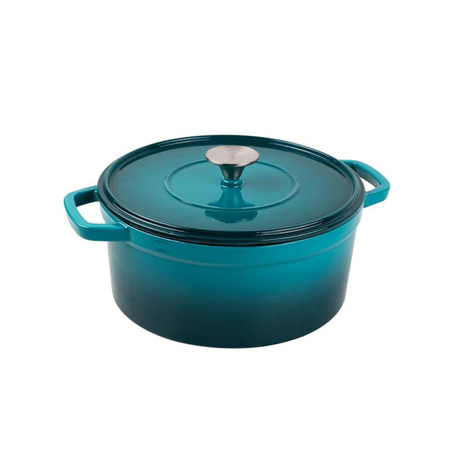 AILIBOO cast iron dutch oven pot with lid - 3qt size ideal for bread baking & elegant home use,Gradient Teal