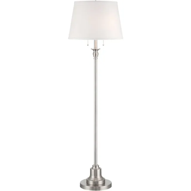 360 Lighting Spenser Transitional 58" Tall Standing Floor Lamp Skinny Pole Pull Chain Silver Metal Brushed Nickel Finish Living Room Bedroom House