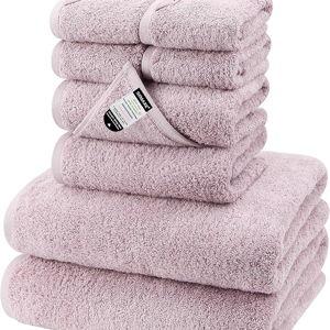 SEMAXE Bath Towel Set, 100% Cotton Absorbent Bathroom Towels with Hanging Loops and Nano-Bio Lifecycle Labels, 8 Piece Towel Set Include 2 Bath Towels, 2 Hand Towels, 4 Washcloths, Purple