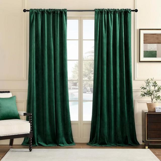 Nemia Emerald Green Velvet Curtains for Bedroom Window, Rod Pocket Thermal Insulated Luxury Vintage Heavy Blackout Curtain Velvet Drapes for Living Room Darkening, W53 x L96 inches, 2 Panels