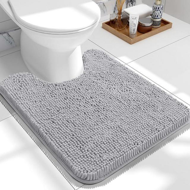 OLANLY Toilet Rugs U-Shaped 24x20, Extra Soft Absorbent Chenille Contour Bathroom Rugs for Toilet, Dry Quickly, Machine Washable, Non-Slip Toilet Bath Mat, Light Grey