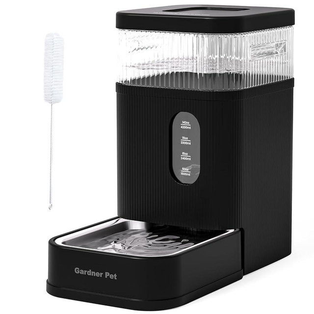 Garnder Pet Automatic Dog Water Dispenser Gravity Waterer with Stainless Steel Bowl Water Dispenser 8.5L Large Capacity Water Feeder for Dogs Cats Pets, BPA-Free Noise-Free (Black, 8.5L)