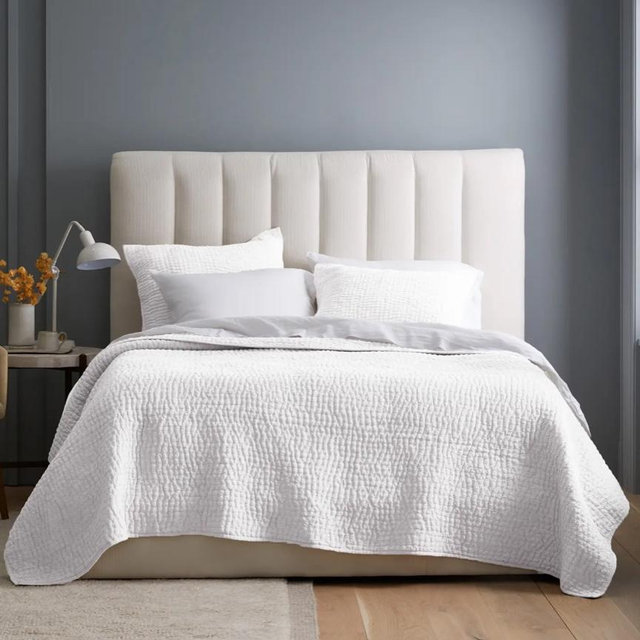 European Linen Cotton Stitch Quilt Set WHITE