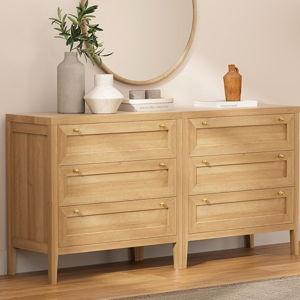 3 Drawer Dresser Set of 2 for Bedroom, Modern Chest of Drawers with Golden Handles, Large Wood Nightstand, Storage Dresser Cabinet Side Table for Living Room, Hallway, Natural Oak