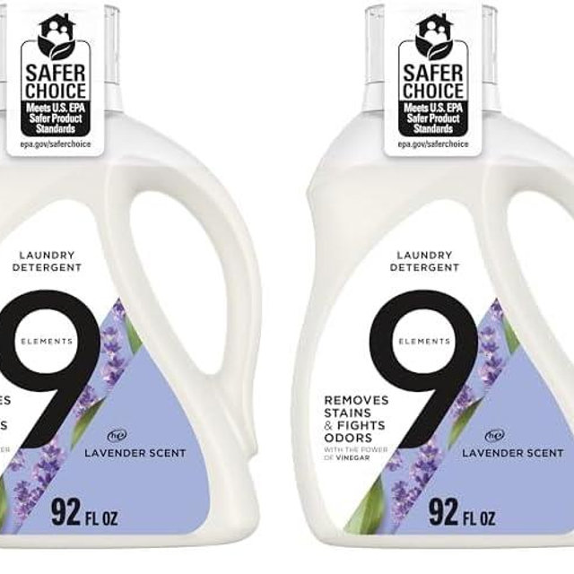 9 Elements Natural Laundry Detergent Liquid Soap, Lavender Scent, Vinegar Powered, 92 Fl Oz, 1 Count (Pack of 2)