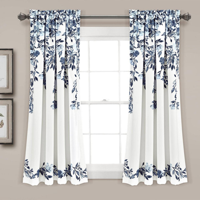 Set of 2 Tanisha Light Filtering Window Curtain Panels Navy/White - Lush Décor