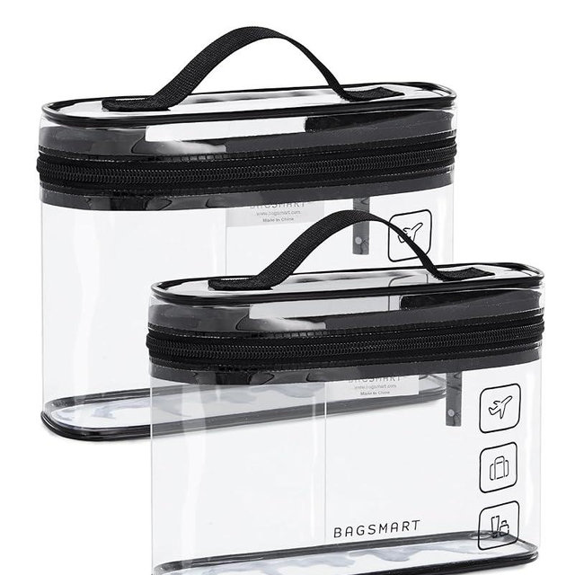 BAGSMART TSA Approved Toiletry Bag, 2 Pack Clear Makeup Cosmetic Bag Organizer, Quart Size Travel Bag for Toiletries, Carry-on Travel Accessories Essentials, Black-2pcs
