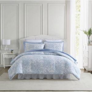 Laura Ashley Bedford Reversible Cotton Blue Comforter Set - Queen Comforter + 2 Standard Shams