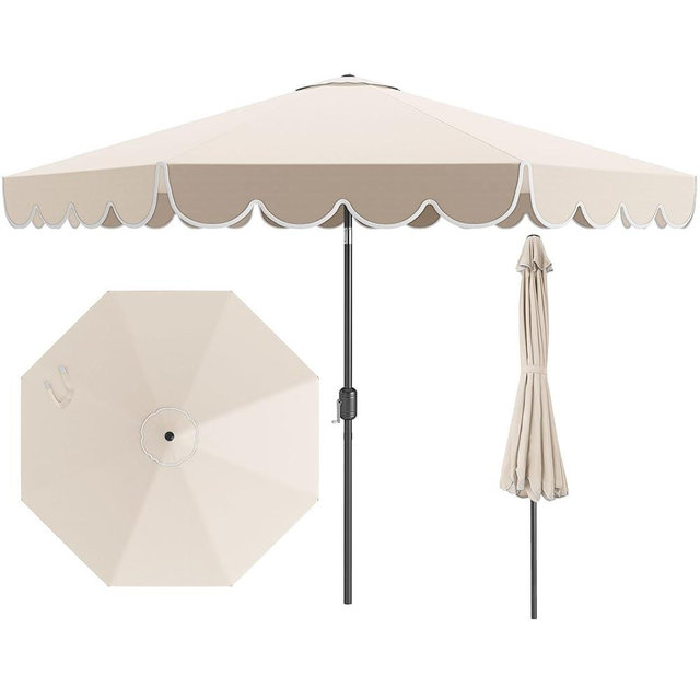Tangkula 10 FT Patio Umbrella, 2-Tiers Scalloped Outdoor Table Market Umbrella with Tilt Adjustment, Crank, 8 Sturdy Ribs for Pool, Deck, Backyard (Beige)