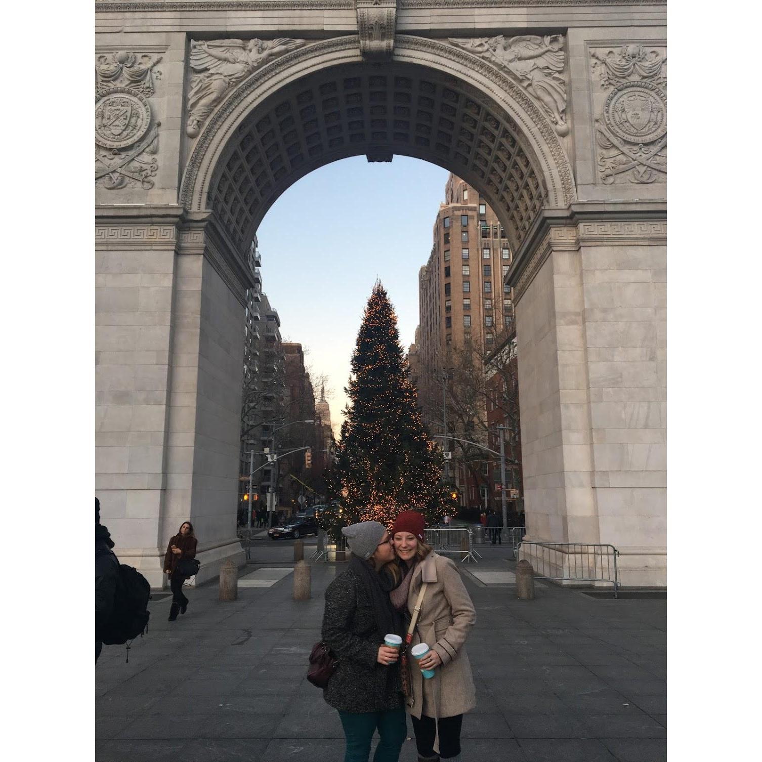 Coffee in Washington Square Park during Christmas time!