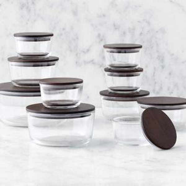 Crate & Barrel 20-Piece Round Glass Food Storage Set with Bamboo Lids + Reviews | Crate & Barrel