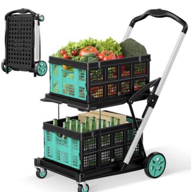 Silvel - Collapsible Shopping Cart, 8-in-1 200LBS Multi Functional Utility Cart with 2 Storage Crate, Adjustable Handle - Blue