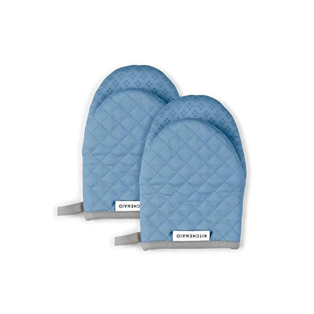 KitchenAid Asteroid Mini Cotton Oven Mitts with Silicone Grip, Set of 2, Blue Velvet