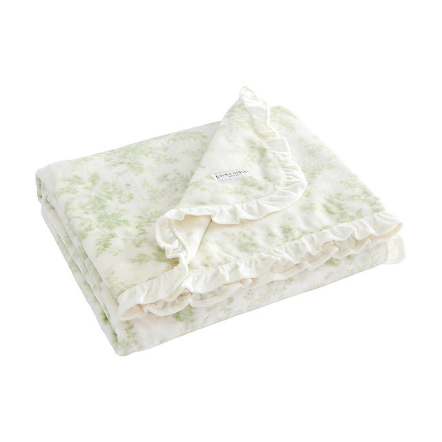 Laura Ashley - Plush Throw Blanket, 50x70, Soft and Warm with a Lightweight Feel, Botanical Leaf Design, Annalise Green