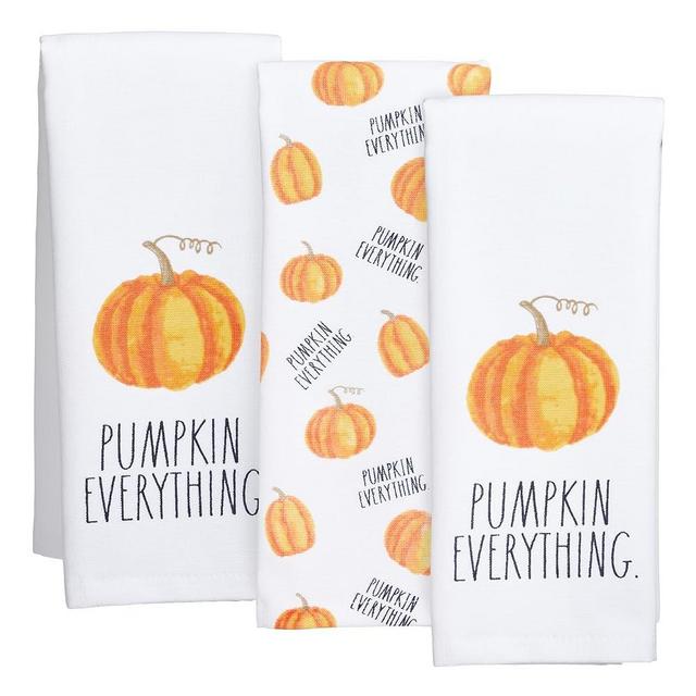 Rae Dunn Hand Towels, Embroidered Decorative Kitchen Towel for Kitchen and Bathroom, 100% Cotton, Highly Absorbent, 3 Pack, 16x26, Embroidered Pumpkin Everything