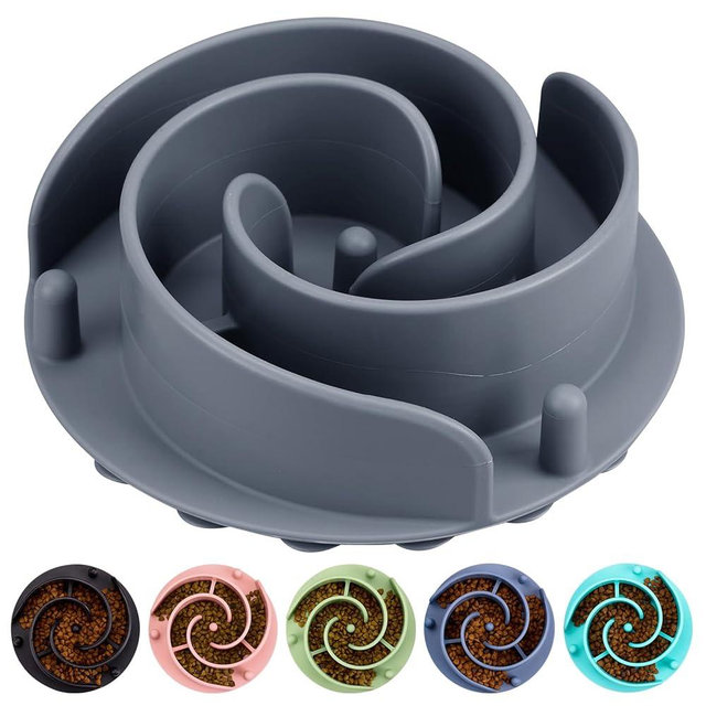 Slow Feeder Dog Bowls Insert, Bestalk Soft Silicone Slow Eating Feeder Insert with Suction Cups for Small, Medium and Large Dogs, Fit into Basic and Elevated Dog Bowls, Grey