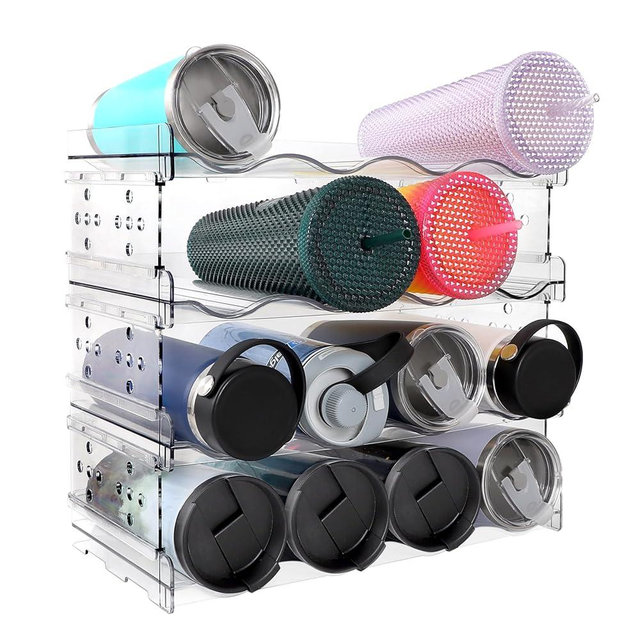 TIPGO Water Bottle Organizer for Cabinet - Cup Organizer for Kitchen Cabinets, Water Bottle Storage Rack, Tumbler Organizer for Kitchen Cabinets, Starbucks Cup Organizer (16 Bottles Capacity)