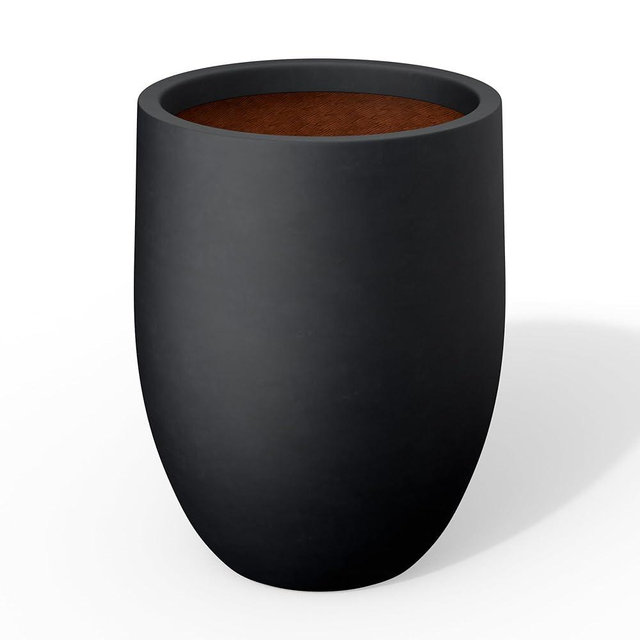 Kante 16.5 Inch Tall Concrete Planter, Large Indoor Outdoor Plant Pot with Drainage, Smooth Black Finish with Painted Interior, Ideal for Porch, Home, Garden, Patio