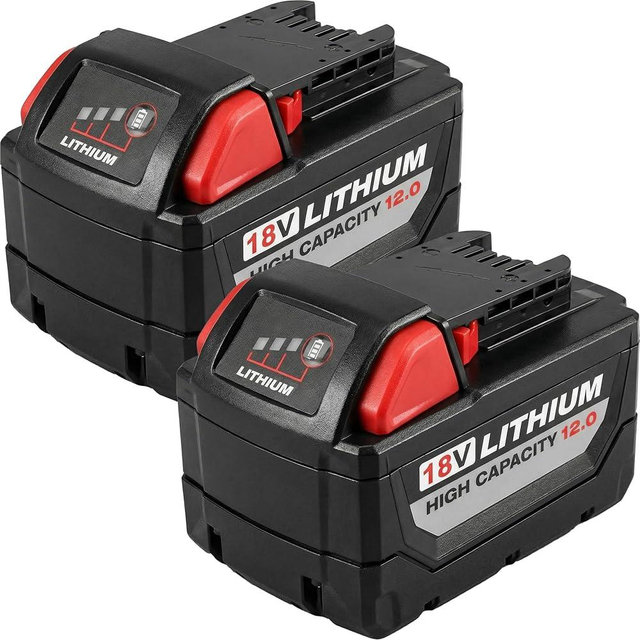 GVKIEDO-2-Pack 12.0Ah Replacement Battery for Milwaukee M18 Tools - High Output 18V Compatible with 48-11-1850/1860/1880, LED Indicator & Safety Protection for Jobsite & Workshop Use