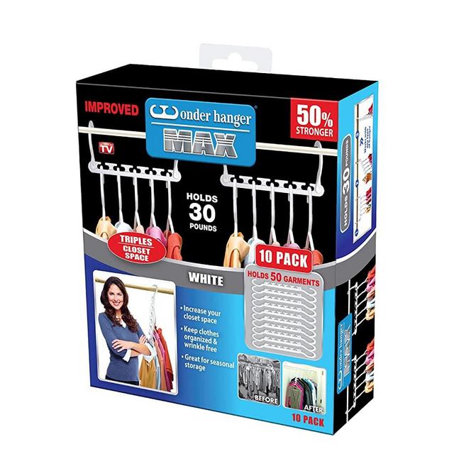 Wonder Hanger Max New & Improved, Pack of 10 – Triples Closet Space for Easy, Effortless, Wrinkle-Free Clothes, Comes Fully Assembled, White