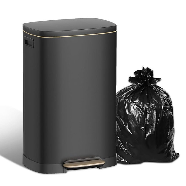 WFRWFR 13 Gallon Stainless Steel Trash Can, 50L, Rectangular, Soft-Close Lid, Fingerproof Finish, Hands-Free Operation, Odor Protection,Black