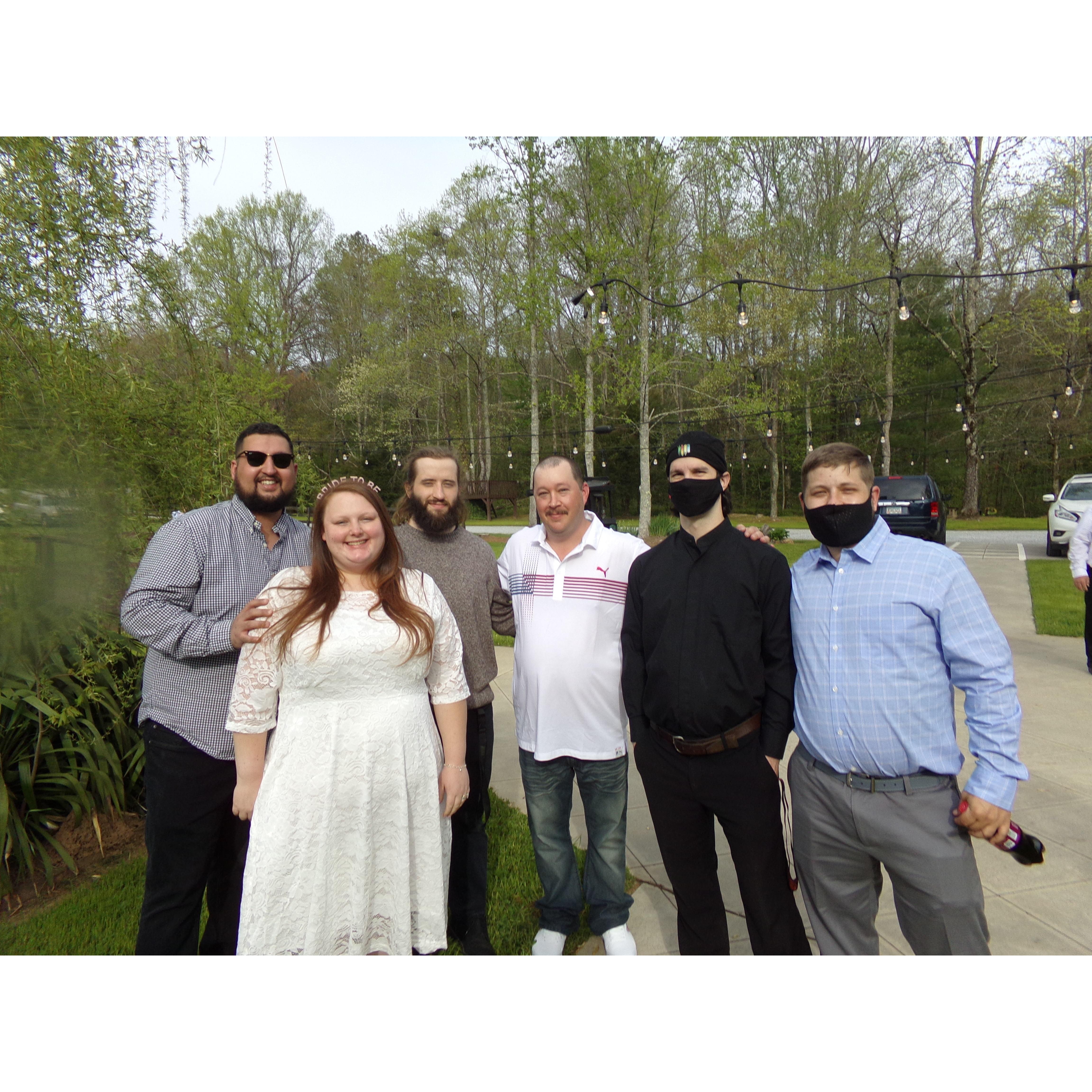 The Bride and Groom with some of the Groomsmen!