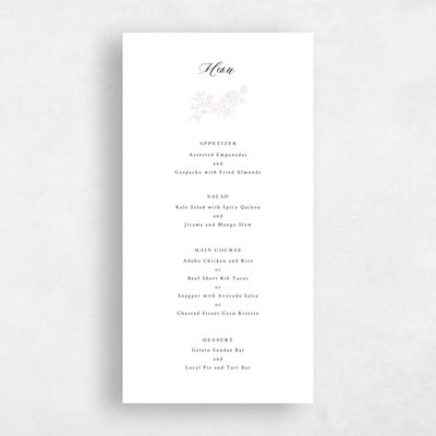 Light Mauve, White Wedding Menu - Lisette