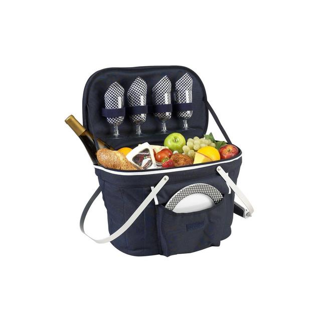 Picnic at Ascot Large Family Size Insulated Folding Collapsible Picnic Basket Cooler with Sewn in Frame
