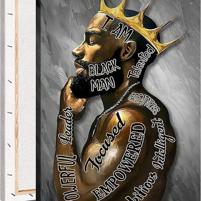 Framed Large 24" x 36" African American Canvas Wall Art Decor Black Man King Men Posters Prints Artwork Pictures Paintings for Living Room Bedroom hallway Office Men's Room Decoration Ready to Hang(King, 24"Wx36"H Framed)