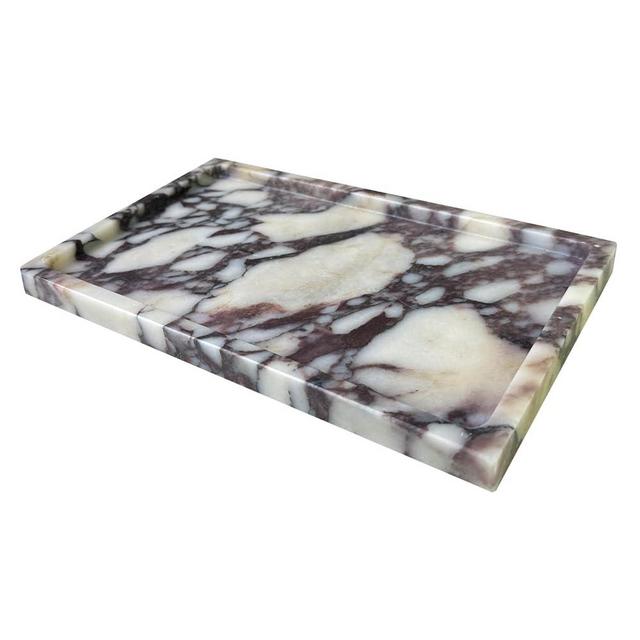 OAIQNUJ Natural Marble Vanity Tray Genuine Viola Marble Storage Tray for Bathroom/Kitchen/Dresser (Calacatta Purple, 10" x 6")