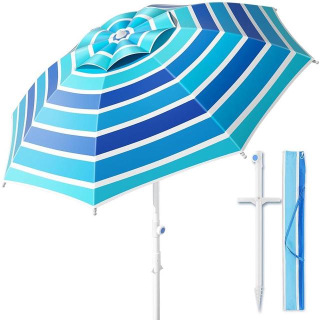 COONYES 8FT Large Beach Umbrella with Heavy Duty Sand Anchor & Tilt Sun Shelter, Wind Resistance, UPF50+ UV Protection, Waterproof Canopy, Portable for Beach Outdoor Patio Yard Garden Pool