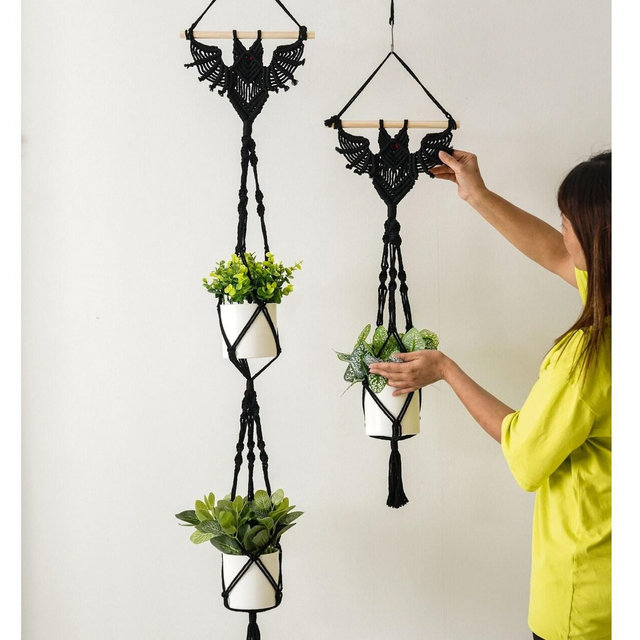 Two Tier Bat Plant Hanger, Bat Plant Hanger, Bat Wall Hanging, Bat Plant Holder, Plant Pot Hanger, Gothic Macrame Bat, Plant Lover Gift I04