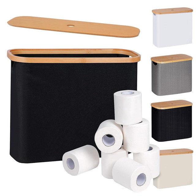 efluky Toilet Paper Storage, Toilet Paper Basket with Lid, Bathroom Toilet Paper Storage Organizer, Free Standing Holder Up to 9 Mega Rolls, Black