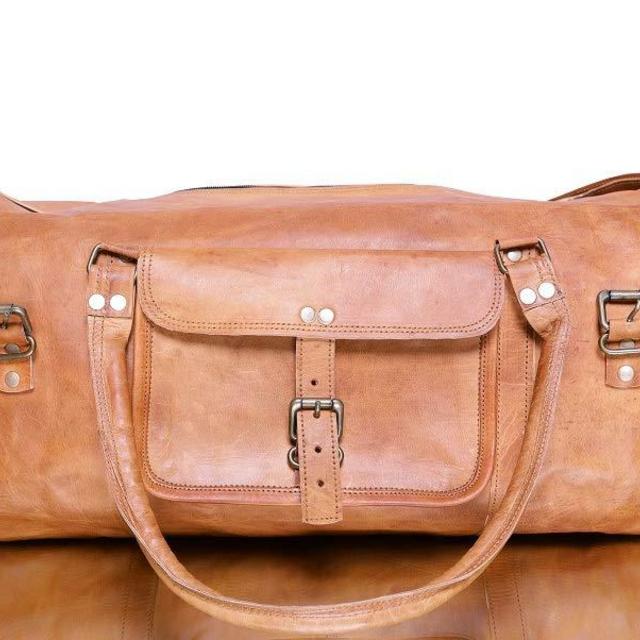 Large Leather 24" Duffel Travel Gym Overnight Weekend Leather Bag Sports Cabin