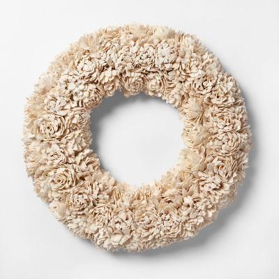 21.2" Dried Sola Wood Flower Wreath White - Smith & Hawken™