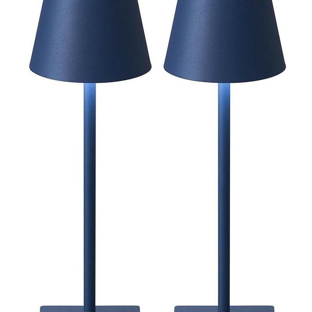 KDG 2 Pack Cordless Table Lamp,Portable LED Desk Lamp, 5000mAh Battery Operated, 3 Color Stepless Dimming Up, for Restaurant/Bedroom/Bars/Outdoor Party/Camping/Coffee Shop Night Light(Blue)