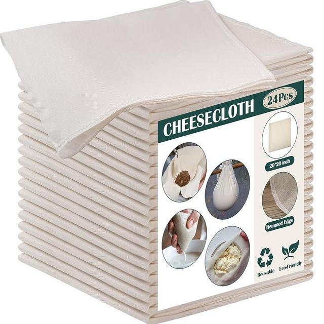 Reginary 24 Pcs 15 x 15 Inches Cheese Cloths Bulk, Grade 100, Hemmed Cheesecloth for Straining Unbleached Cotton Muslin Cloth Reusable for Cooking Baking Juicing Cheese Making