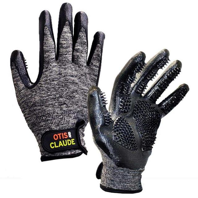 Otis & Claude Pet Grooming Gloves with Adjustable Strap - Gentle and Comfortable Hair Remover, Bathing, Massage, Brush - Left & Right - for Cats, Dogs & Horses