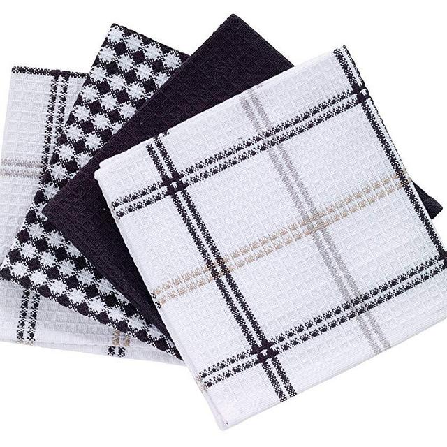 T-fal Textiles Cotton Flat Waffle Dish Cloth, Highly Absorbent, Machine Washable, 12" x 13", Neutral, 4-Pack