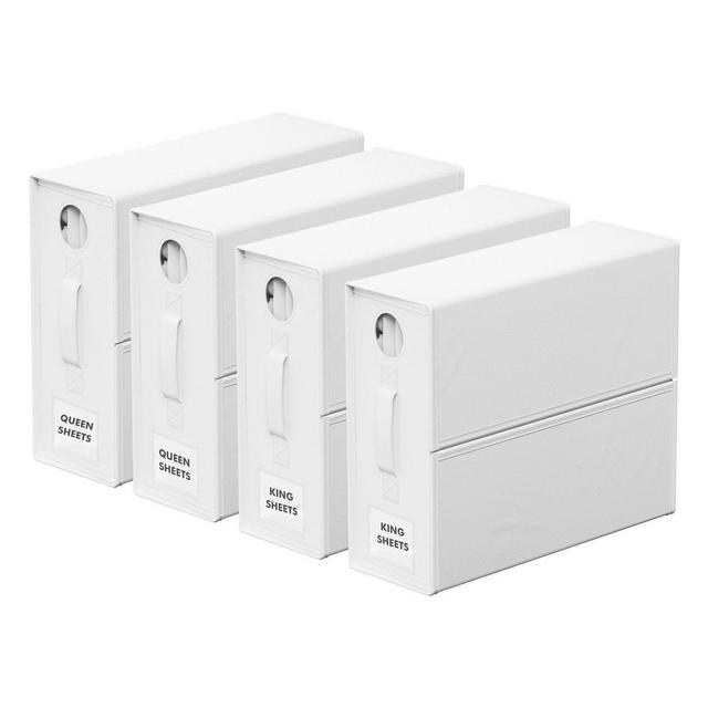 4-Pack Bed Sheet Organizers and Storage, Foldable Sheet Organizers for a Linen Closet, White