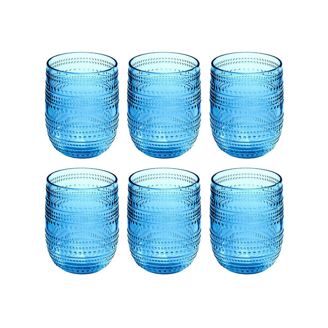 TarHong Beaded Stemless Cobalt Glasses, Set of 6