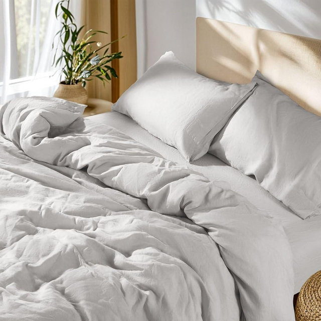 SONORO KATE 100% French Linen Duvet Cover Queen Size, Soft Breathable for Hot Sleepers, Moisture Wicking & Durable Cover Set - Zipper Closure & 4 Corner Ties Duvet Covers 3 Piece (Grey,Queen)