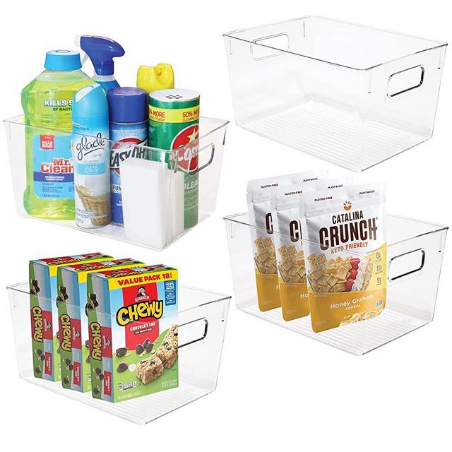  bHome & Co. Pantry Organization and Storage Organizing  Containers, Acrylic Plastic Clear Storage Bins w Handles for Kitchen  Organization, Cabinet, Fridge, Freezer, Bathroom, Laundry Organizer- 4  Pack: Home & Kitchen