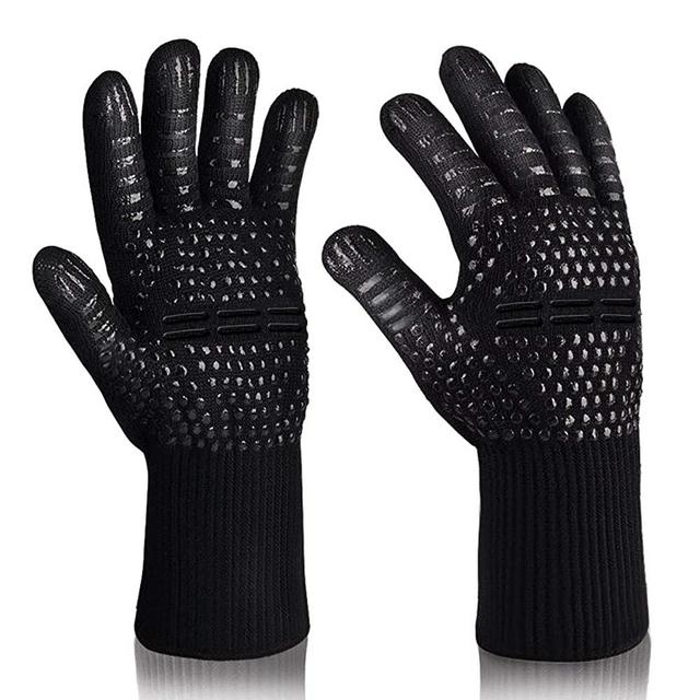 BBQ Gloves,1472°F Extreme Heat Resistant Grill Gloves, Fireproof Gloves Barbecue Gloves Oven Mitts for Smoker, Cooking, Baking, Welding, with Meat Shredder Claws & Sauce Basting Brush(Black)